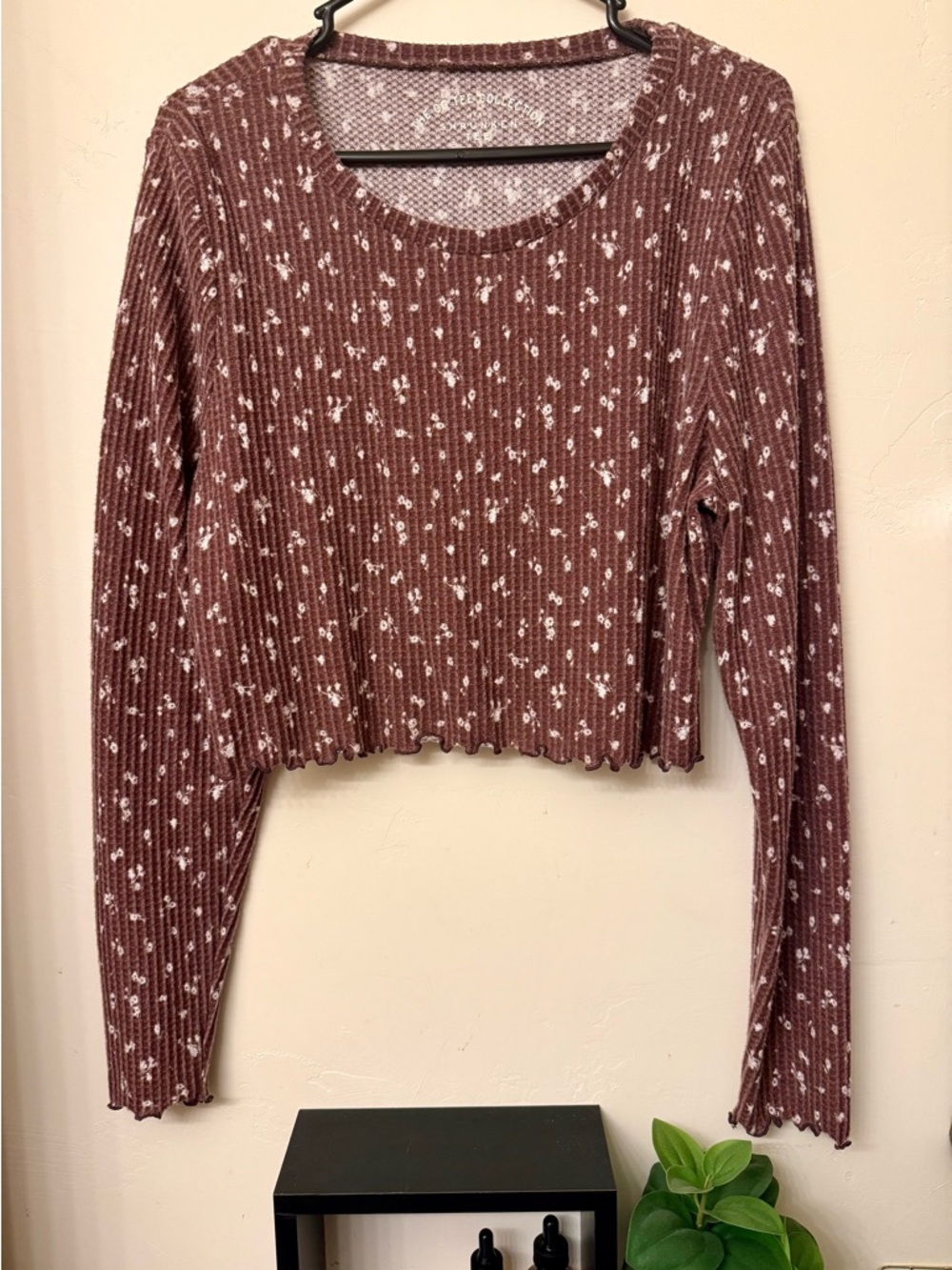 Aeropostale Mauve Ribbed Floral Long Sleeve Top